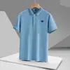 Camisa Polo de Verano Fresca Bordada de Tres Hojas para Hombre, Manga Corta, Cuello Campana, Casual de Negocios, Moderna, Transpirable, Ligera, Absorbente de Sudor