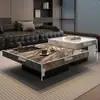 Mesa de Café Minimalista de Pizarra Estilo Italiano, Moderna Lujo Ligero Sala de Estar Uso Doméstico, Combinación Cuadrada para Apartamento Pequeño de Gama Alta