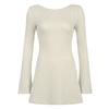 Otoño 2026 Europeo y Americano Amazon Vestido de Punto Sexy Ajustado de Color Sólido con Mangas Largas Acampanadas y Espalda Descubierta en Forma de U para Mujer