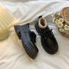 Sapatos de couro pequenos, pretos, de sola grossa, salto alto, com cadarço, para mulheres, primavera de 2025, novos sapatos confortáveis, estilo retrô britânico, de camada única para mulheres