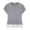 Camiseta de Manga Corta con Cuello Redondo y Bajo de Encaje Pure Desire para Mujer, Top de Capas Estilo Chanel Primavera/Verano con Elegancia Impresionante
