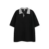 Yidao Vintage 2026 Verano Nuevo Patchwork de Espiga Cuello Solapa Manga Corta para Hombre Estilo Americano Corte Holgado Camiseta Versátil para Pareja