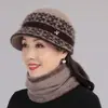 Gorro de invierno para mujeres de mediana edad y mayores, abuelas y madres, con forro de polar para abrigar, hecho de punto de algodón e hilo de pelo de conejo