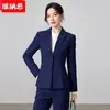 Traje de entrevista, elegante atuendo profesional de funcionario civil, conjunto de traje profesional azul para otoño e invierno para mujer