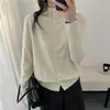 Suéter de punto europeo francés de alta gama con cuello alto de un solo botón para mujer, manga larga, adelgazante, versátil, capa base gris, versátil, rejuvenecedor