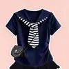 Conjunto Elegante de Meninas Verão 2026 Novo Xale Listrado Gola de Marinheiro Manga Curta Estilo Coreano Renda Bolo Saia