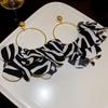 Brincos de círculo geométrico leopardo marrom Maillard prateados, moda europeia e americana, brincos elegantes, retrô, brincos de alta qualidade