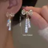 Brincos de Franja com Laço Microcravejado em Zircônia para Mulheres, Brincos Modernos e Elegantes de Novo Estilo, Design de Luxo Leve, Joia para Orelha Doce