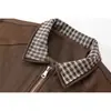Chaqueta retro estilo japonés Rumeng, fresca y sofisticada para hombres y mujeres, con corte holgado, diseño de dos piezas simulado y estampado a cuadros de colores contrastantes, perfecta para otoño
