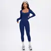 Macacão de yoga peça única transfronteiriço para mulheres, macacão esportivo de manga longa para yoga e fitness, com levantamento de glúteos, calça longa, modelagem justa