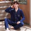 Pijama Nuevo para Hombre Primavera y Otoño 100% Algodón Manga Larga Cuadros Otoño e Invierno Talla Grande Algodón Traje para Casa