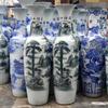 Jingdezhen Cerámica de Pie Florero Grande Antiguo Verde Oscuro Pino de Bienvenida Florero Grande Hotel Decoración del Hogar Adornos de Celebración