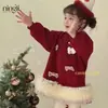 Vestido Ningli para Bebé Niña de Un Año Vestido de Niña Navidad Niños Sudadera con Capucha de Malla Forrada de Felpa Hermoso Lazo