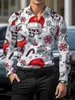 Camisa Otoño 2026 Cruzada Casual Navidad Ropa para Hombre Europea y Americana Camisa Estampada Cárdigan Camisa de Manga Larga