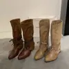 Botas holgadas de punta fina estilo vintage relajado 2026 Primavera/Verano Nuevas Botas vaqueras versátiles Botas de jinete de tacón grueso adelgazantes