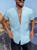 2025 Nuevo Verano Amazon Europeo y Americano Transfronterizo Camisa de Hombre Casual Cuello Henry Bolsillo Manga Corta Al por Mayor