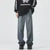 Jeans Patchwork Preto Novo de Primavera Estilo Hip-Hop Americano para Homens, Corte Reto Solto Versátil Streetwear Cool Tendência Marca