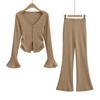 Cárdigan elegante de punto puro para chica sexy con cuello en V y manga acampanada para mujer 2023 Otoño Nuevo ajustado abotonado adelgazante camiseta de manga larga