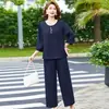 Conjunto de roupas de verão para mãe jovem, top e calça estilosos e elegantes, conjunto de duas peças moderno para mulheres de meia-idade e idosas