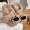 Lindas pantuflas de algodón de peluche de alpaca de dibujos animados para mujer, de invierno, punta cerrada, forradas de felpa, cálidas, cómodas y acogedoras para usar en casa