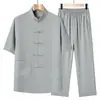 Traje Tang fino de verão para homens de meia-idade e idosos, roupa casual estilo chinês, camisa de manga curta para idosos, Hanfu de verão para pais