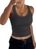 2025 Amazon Camiseta Casual de Canalé de Cuello Redondo Bajo para Mujer Sin Mangas Elástica Ajustada Básica Top para Mujer