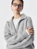 Silueta Casual Relajada Cuello en V Prendas de Punto Suéter de Mohair Prendas de Punto de Manga Larga para Mujer