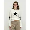 Suéter de punto retro para mujer, con bloques de color y estampado de estrellas, cuello redondo, corte ajustado, adecuado para figuras petite, con hombros normales, para principios de otoño
