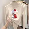 Camiseta base de forro polar con estampado para niñas, cuello alto medio, camiseta de otoño e invierno para bebés niñas, ropa interior cálida para niños, top casual