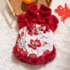 Vestido Tang Rojo de Año Nuevo para Cachorro Abrigo de Algodón Cálido Engrosado de Dos Patas Ropa Festiva de Año Nuevo para Gato Perro Pequeño Mascota