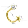 Binkes F136 Aleación de Titanio Dorado Diamante Incrustado Forma de U Perforación de Cartílago Pendiente de Oreja Versátil Anillo de Nariz Anillo de Ombligo Joyería