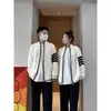 Jaqueta Cardigan de Tricô Casal Gola Alta Americana com Zíper Primavera e Outono Novo Suéter Casual Solto com Três Listras para Homens