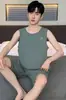 Pijama para Hombre Verano Imitación Algodón Delgado 2026 Nuevo Estilo Chaleco Shorts Conjunto de Ropa para el Hogar para Hombre Talla Grande Sin Mangas Verano