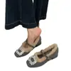 Zapatos Mary Jane Peludos con Hebilla Cuadrada de Pedrería para Mujer en Otoño e Invierno Forro de Felpa Punta Cuadrada Correa Única Tacón Grueso Zapatos Cálidos Estilo Francés