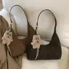 Bolsa de Ombro Único para Axila com Acabamento de Luxo, Bolsa de Camurça Retrô de Nicho Coreano para Outono e Inverno, Bolsa Feminina, Nova Moda Bolsa Bolinho