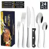 Juego de cubiertos de acero inoxidable 1010 transfronterizo, juego de vajilla de estilo occidental de 24 piezas que incluye cuchillos para bistec, para uso en el hogar y en restaurantes