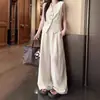 Conjunto de top sin mangas estilo Chanel para mujer, atuendo de verano para mujeres petite, moda de verano pura y elegante, conjunto de dos piezas con pantalones de pierna ancha