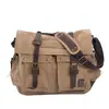 Bolsa de Ombro para Computador de Grande Capacidade 17 polegadas Lona Retrô Europeia e Americana Couro Crazy Horse Couro de Vaca Bolsa Transversal Masculina Ombro Casual Bolsa Escolar