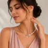 Jóias transfronteiriças europeias e americanas moda simples otbuckle gota de água colar de pérolas retro feminino all-match curto camisola colar