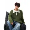 Suéter tejido para hombre WASSUP DE de estilo retro con un cuello abierto moderno, grueso y cálido, de manga larga, adecuado para el otoño