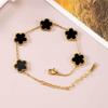 Pulsera de Acero de Titanio de Cinco Colores de Doble Cara de Trébol de Cinco Hojas de Venta Caliente Transfronteriza para Mujeres, Joyería de Pulsera de Lujo Ligero Nicho de Oro de 18K