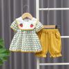 Traje de verano de manga corta para niña 2025 Nuevo estilo coreano para mujer Bebé Verano Falda delgada Pantalones Conjunto de dos piezas