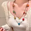 Colar Cerâmico de Contas Coloridas Arco-Íris Camadas Duplas Verão Dopamina Colar Longo Acessórios para Empilhar Corrente para Clavícula