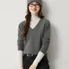 ¡Estilo Suave y Sencillo! Suéter 100% Cachemir Puro para Mujer, Cuello en V, Holgado, Suéter de Punto Relajado, Moderno, Top Versátil
