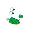 Colgante de hoja de calcedonia verde emperador ágata jade anillo aretes juego de tres piezas joyería rama dorada hoja de jade regalo para mujer