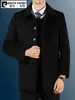 Casaco Masculino Pierre Cardin Lassel de Cashmere Médio Longo Outono Inverno Novo Casaco de Lã Espessado Casaco