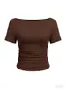 Camiseta de Manga Larga Ajustada con Cuello Barco y Manga Acampanada de Color Sólido Estilo Europeo Americano Chica Picante para Mujer Estilo Otoño
