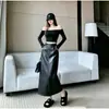 Falda Midi Retro de Cuero PU Otoño 2026 para Mujer, Sencilla y Elegante, de Cintura Alta, Corte Recto, Adelgazante y Versátil