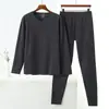 Roupa íntima térmica masculina de veludo terno masculino roupas de outono calça comprida camiseta térmica forrada com fleece espessada