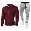 Novo Suéter com Gola Zíper Jaqueta Suéter Masculina Xadrez Cor Sólida Conjunto Cardigan